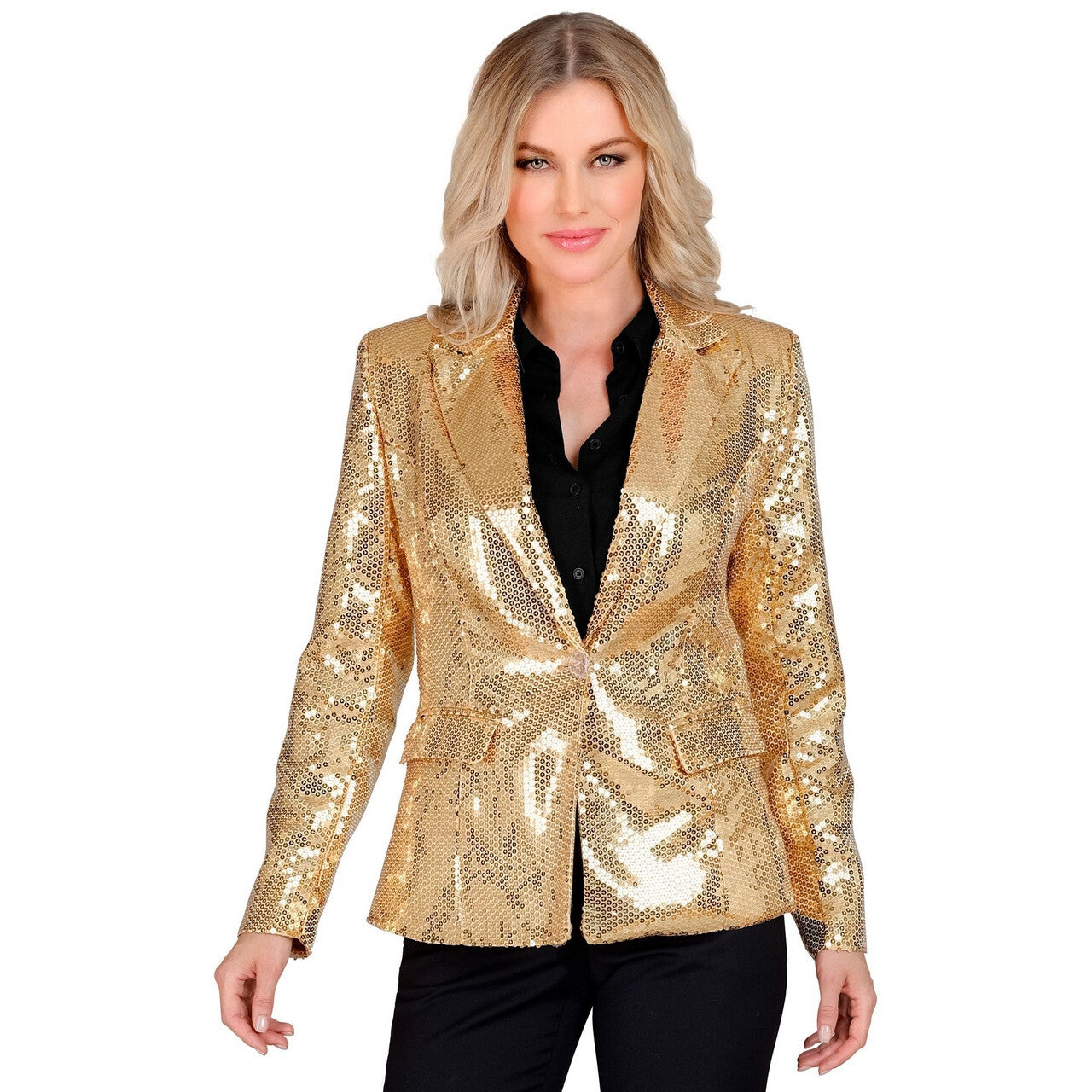Op deze afbeelding zie je een Kostuums, van het merk Widmann. Pailletten Blazer Showgirl Sold To Gold Vrouw