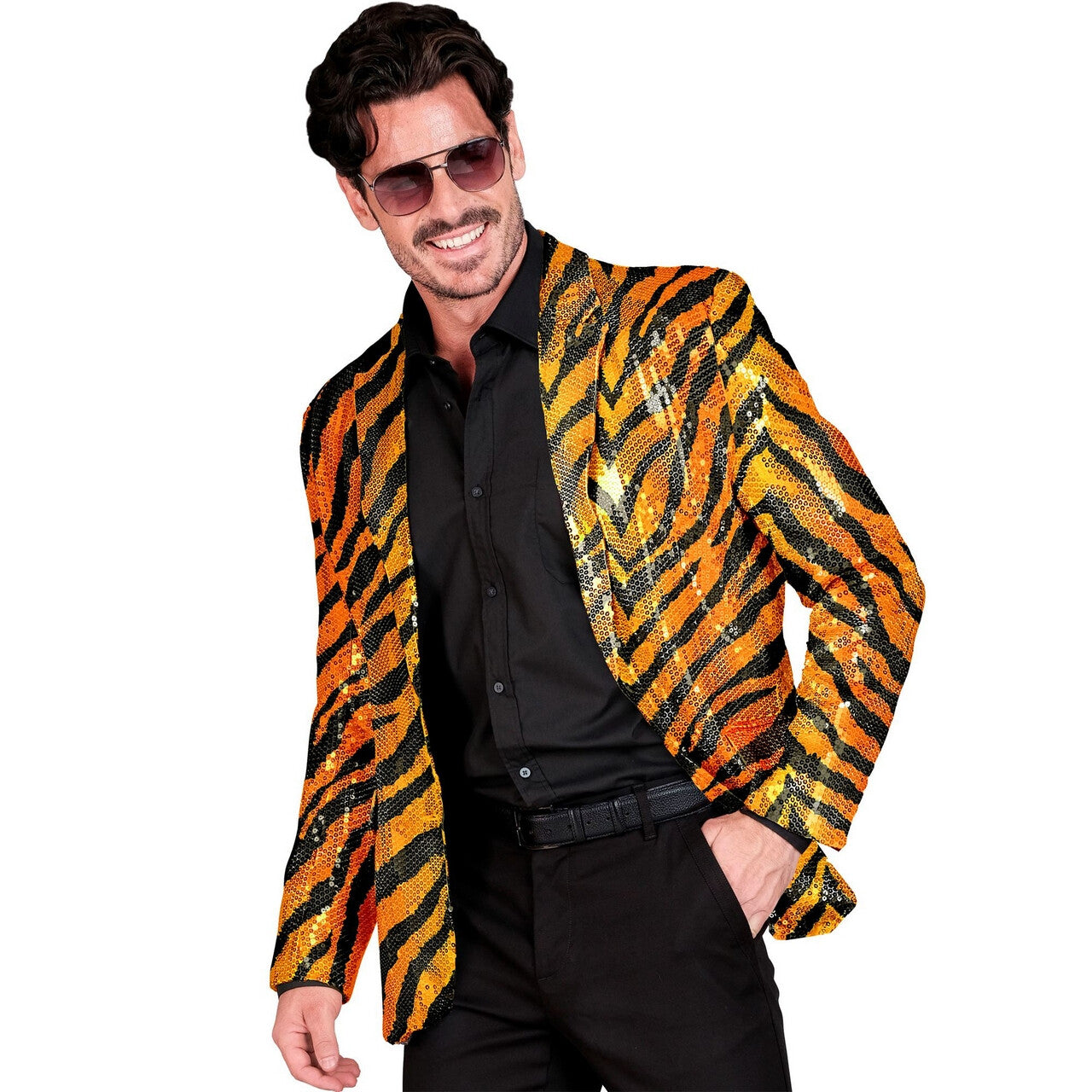 Op deze afbeelding zie je een Kostuums, van het merk Widmann. Pailletten Colbert Tijger Temmer Showmaster Man