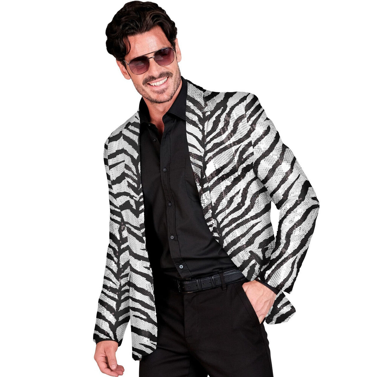 Op deze afbeelding zie je een Kostuums, van het merk Widmann. Pailletten Colbert Mr Safari Bling Man