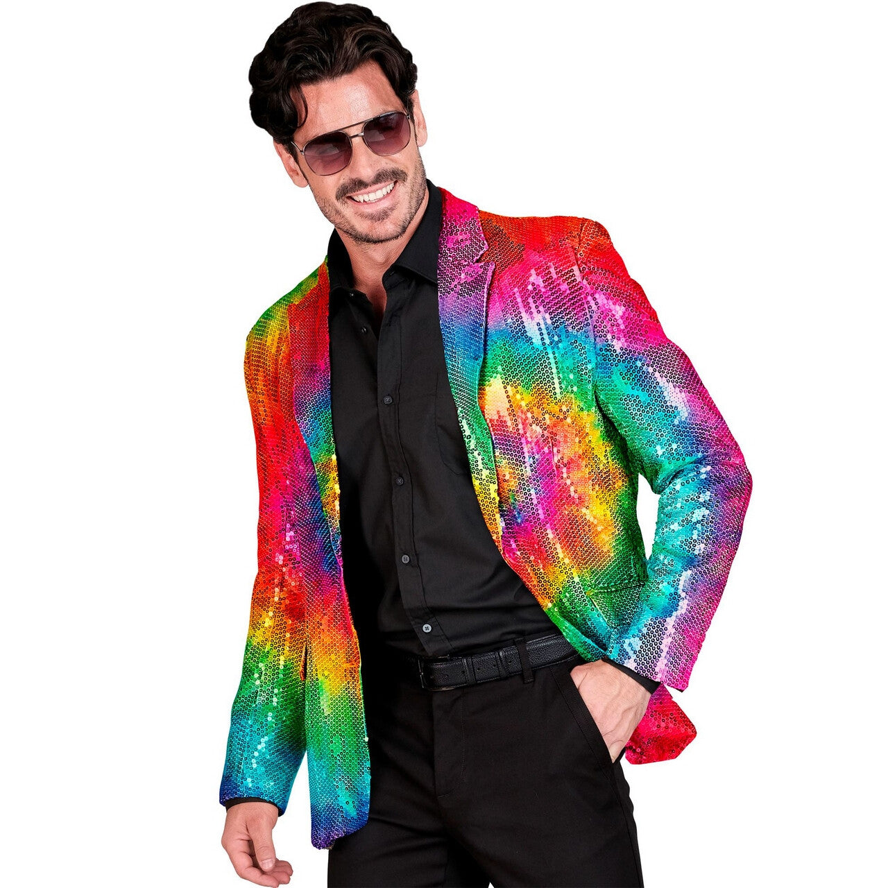Op deze afbeelding zie je een Kostuums, van het merk Widmann. Pailletten Colbert Hippie Colour Circle Man