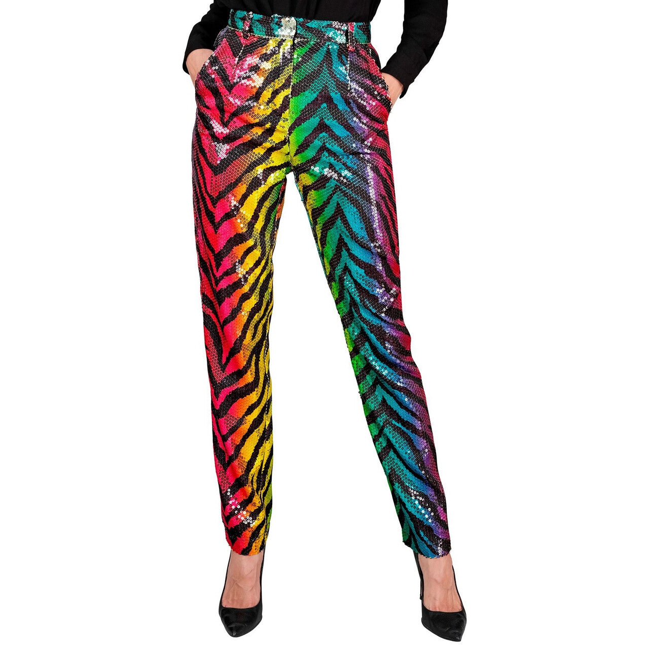 Op deze afbeelding zie je een Kostuums, van het merk Widmann. Pailletten Rainbow Tiger Broek Vrouw