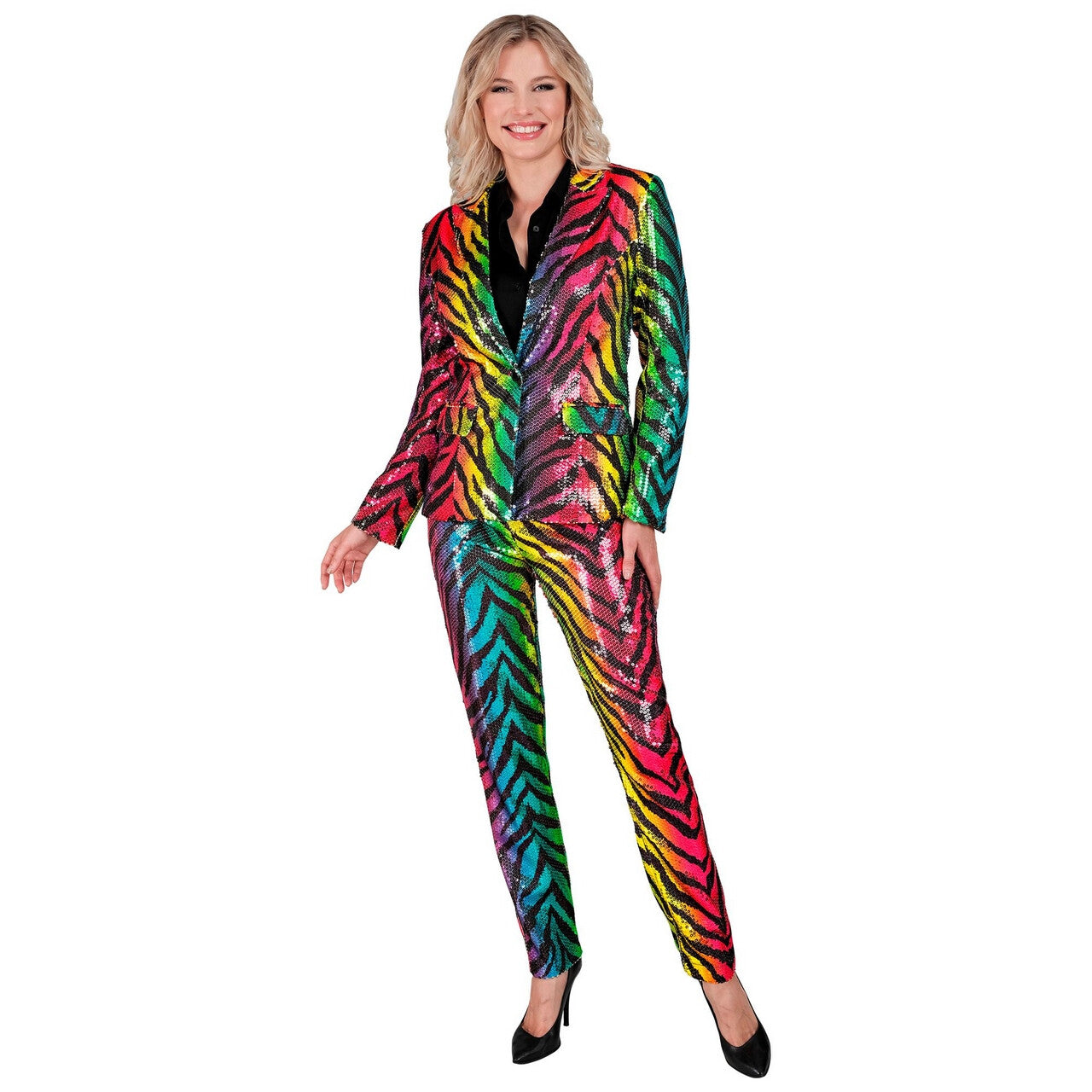 Op deze afbeelding zie je een Kostuums, van het merk Widmann. Pailletten Rainbow Tiger Broek Vrouw