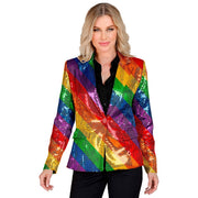 Op deze afbeelding zie je een Kostuums, van het merk Widmann. Pailletten Blazer Regenboog Strepen Vrouw