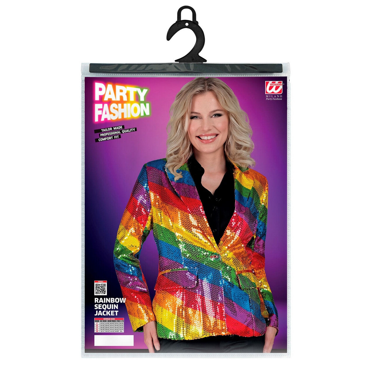 Op deze afbeelding zie je een Kostuums, van het merk Widmann. Pailletten Blazer Regenboog Strepen Vrouw