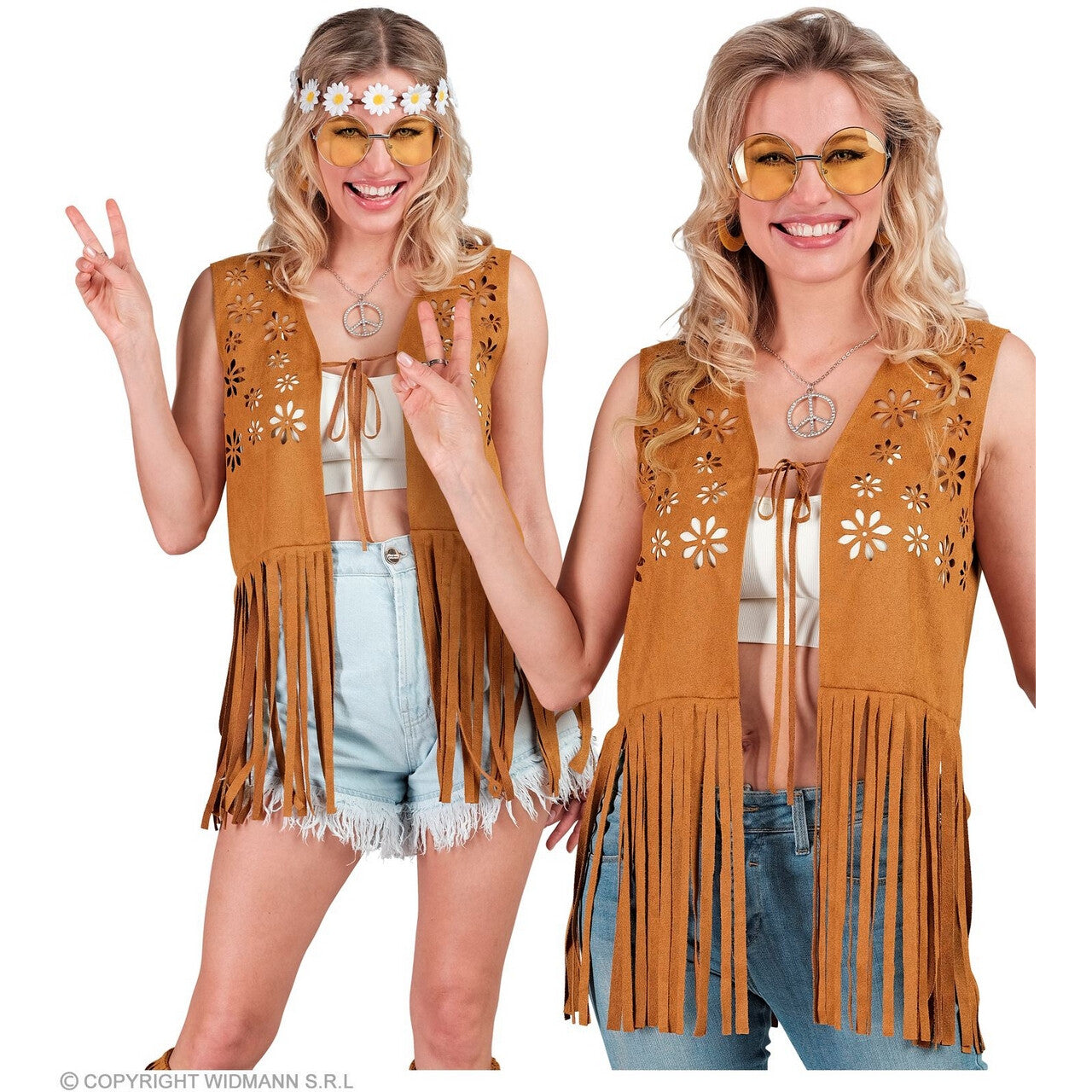 Op deze afbeelding zie je een Kostuums, van het merk Widmann. Hippie Vest Bohemian Festival Vrouw