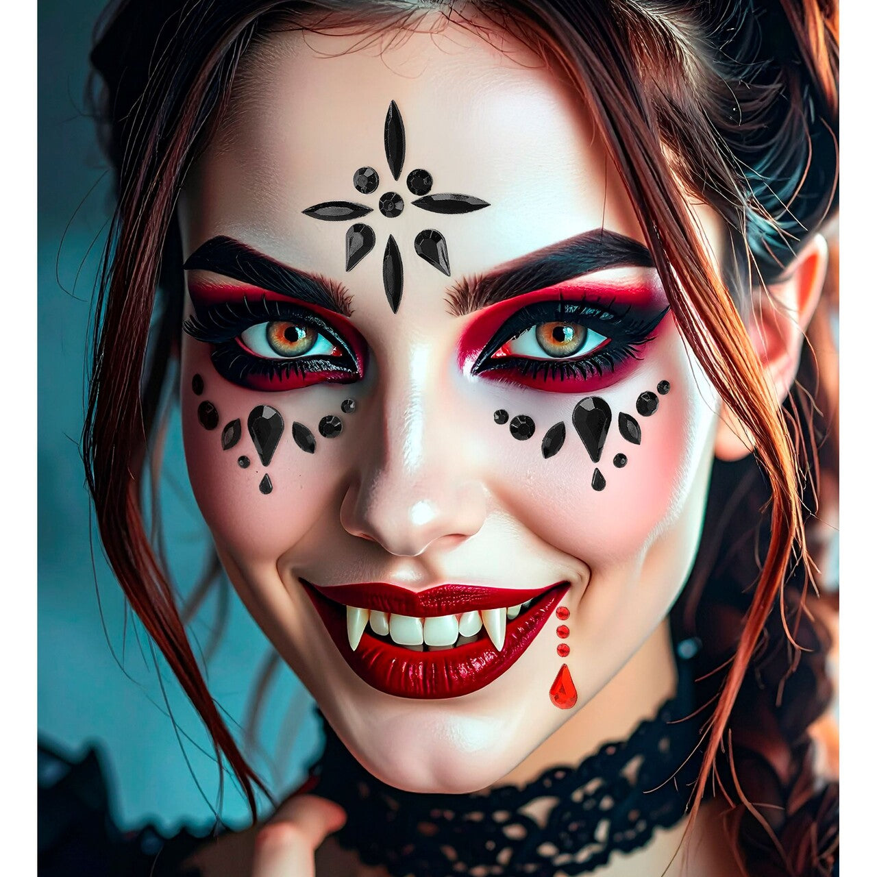 Op deze afbeelding zie je een Decoratie, van het merk Widmann. Gezicht Stickers Bloody Vamp