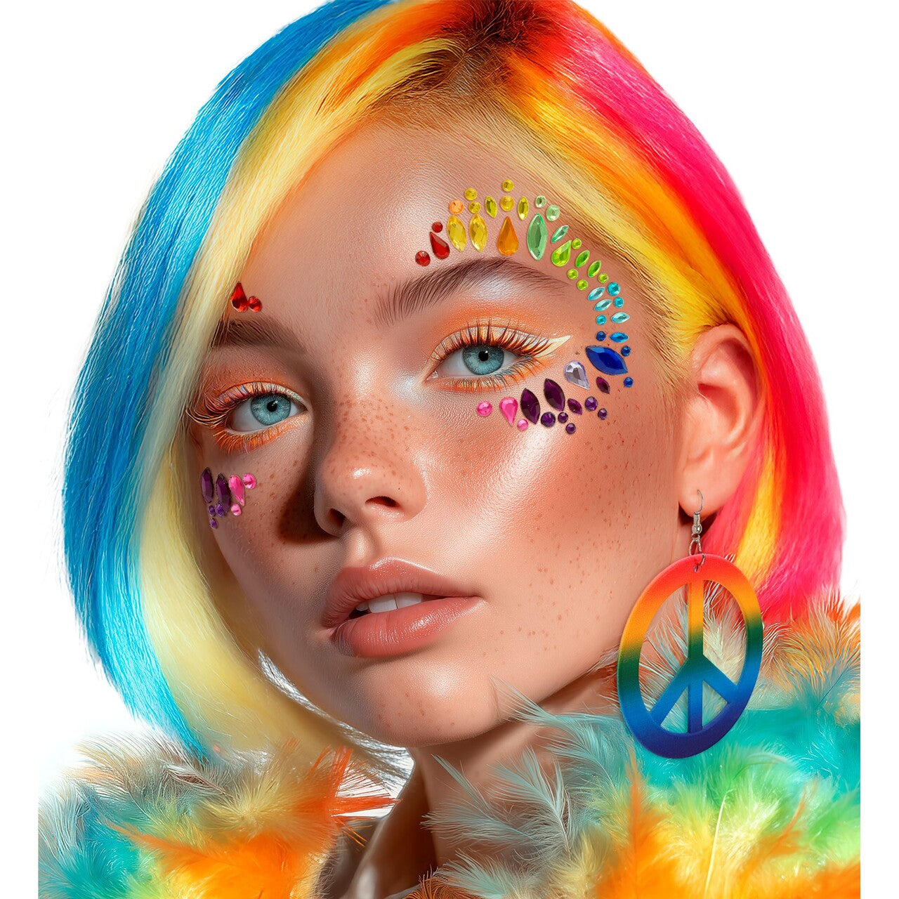 Op deze afbeelding zie je een Decoratie, van het merk Widmann. Gezicht Stickers Pride Queen