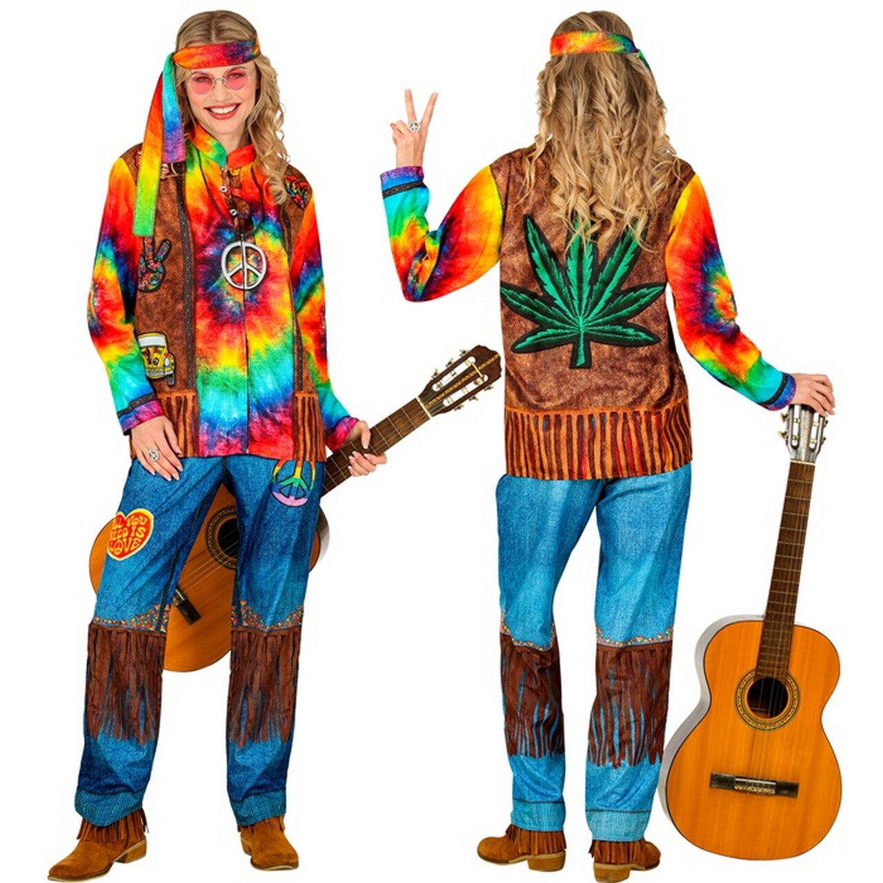 Op deze afbeelding zie je een Kostuums, van het merk Widmann. Hippie Karma Karel Kostuum
