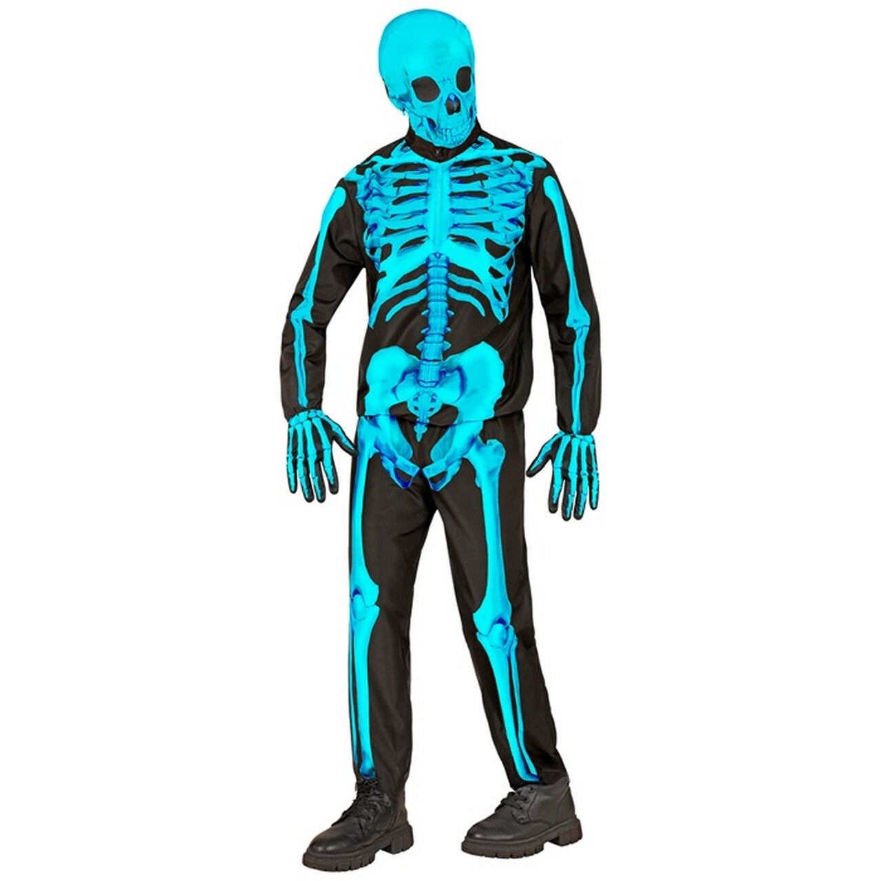 Op deze afbeelding zie je een Kostuums, van het merk Widmann. Neon Blauwe Skelet Kind Kostuum
