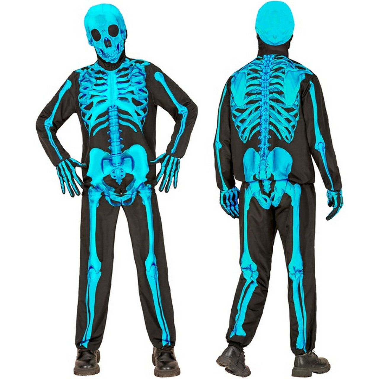 Op deze afbeelding zie je een Kostuums, van het merk Widmann. Neon Blauwe Skelet Kind Kostuum