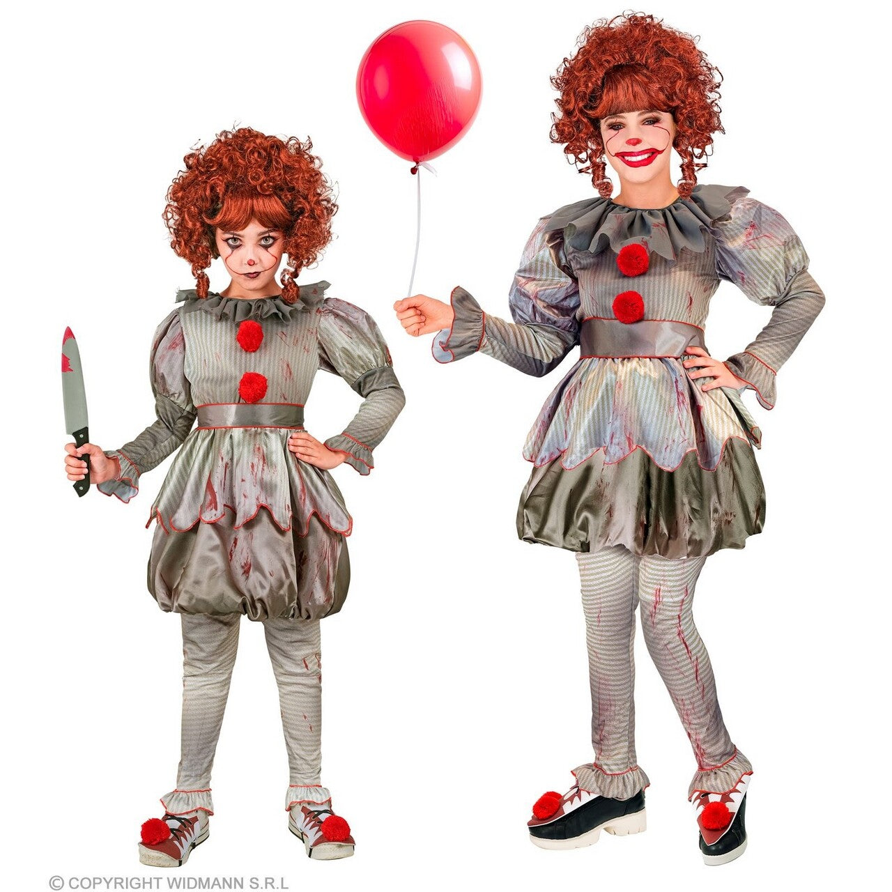 Op deze afbeelding zie je een Kostuums, van het merk Widmann. Moordende Clown Wijze Penny Meisje Kostuum