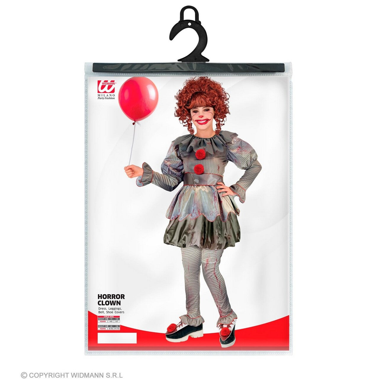 Op deze afbeelding zie je een Kostuums, van het merk Widmann. Moordende Clown Wijze Penny Meisje Kostuum