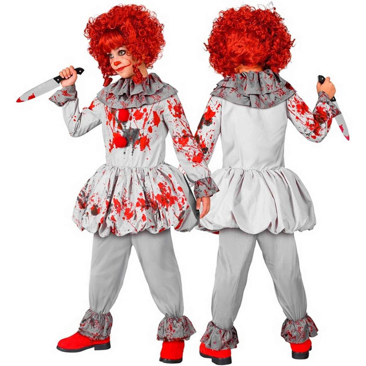 Op deze afbeelding zie je een Kostuums, van het merk Widmann. Bloederige Puinhoop Clown Meisje Kostuum