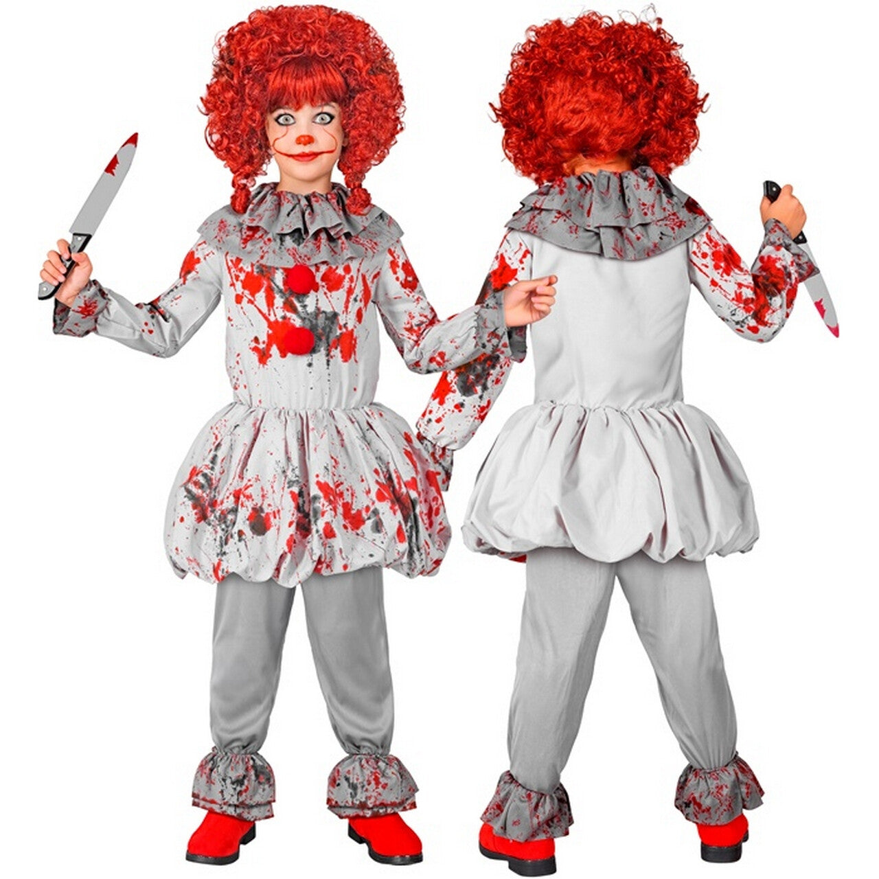Op deze afbeelding zie je een Kostuums, van het merk Widmann. Bloederige Puinhoop Clown Meisje Kostuum