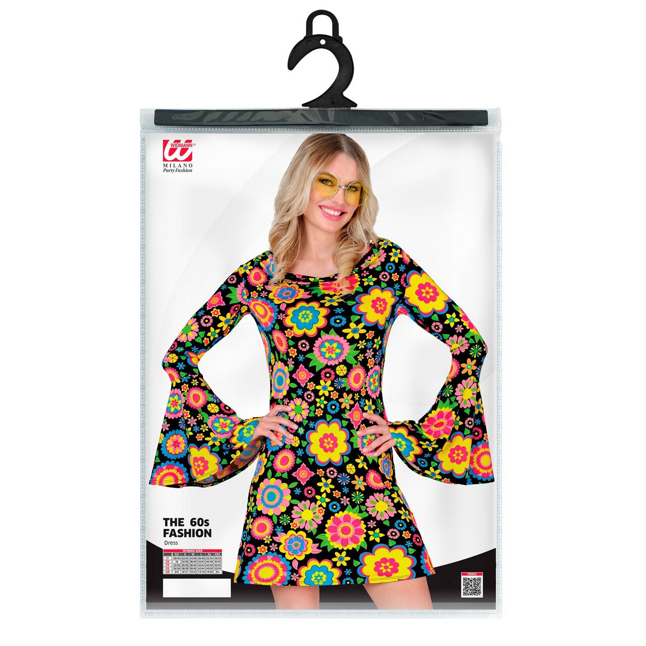 Op deze afbeelding zie je een Kostuums, van het merk Widmann. So Into The 60s Jurk Flower Love Vrouw