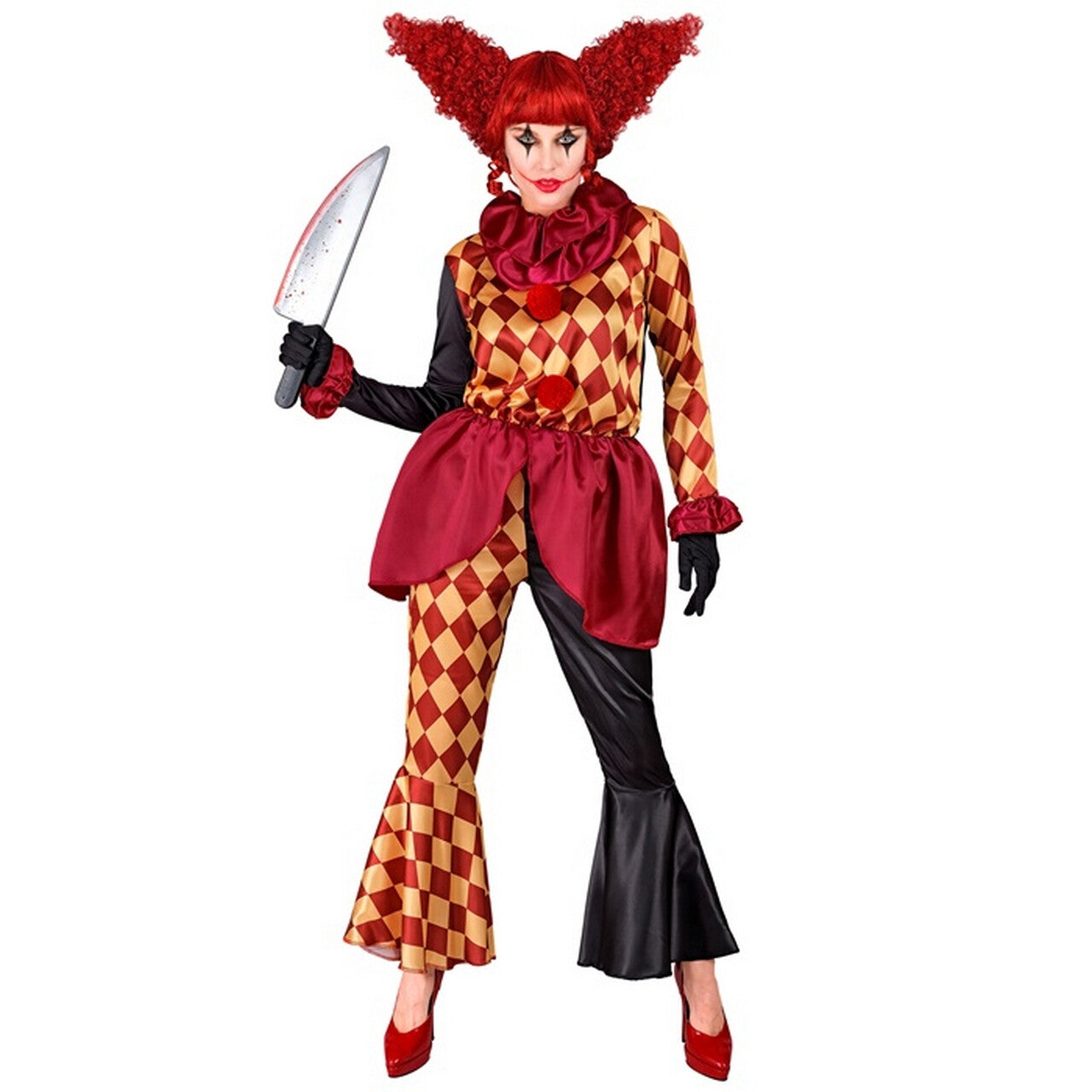 Op deze afbeelding zie je een Kostuums, van het merk Widmann. Hester Jester Horror Clown Vrouw Kostuum