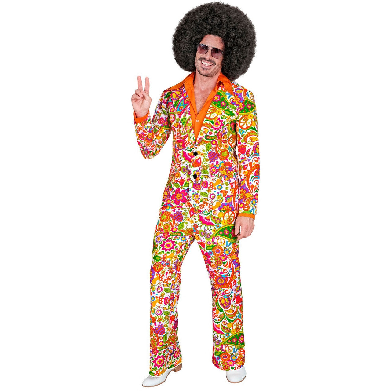 Op deze afbeelding zie je een Kostuums, van het merk Widmann. Super 60s Peace And Flower 2delig Man Kostuum
