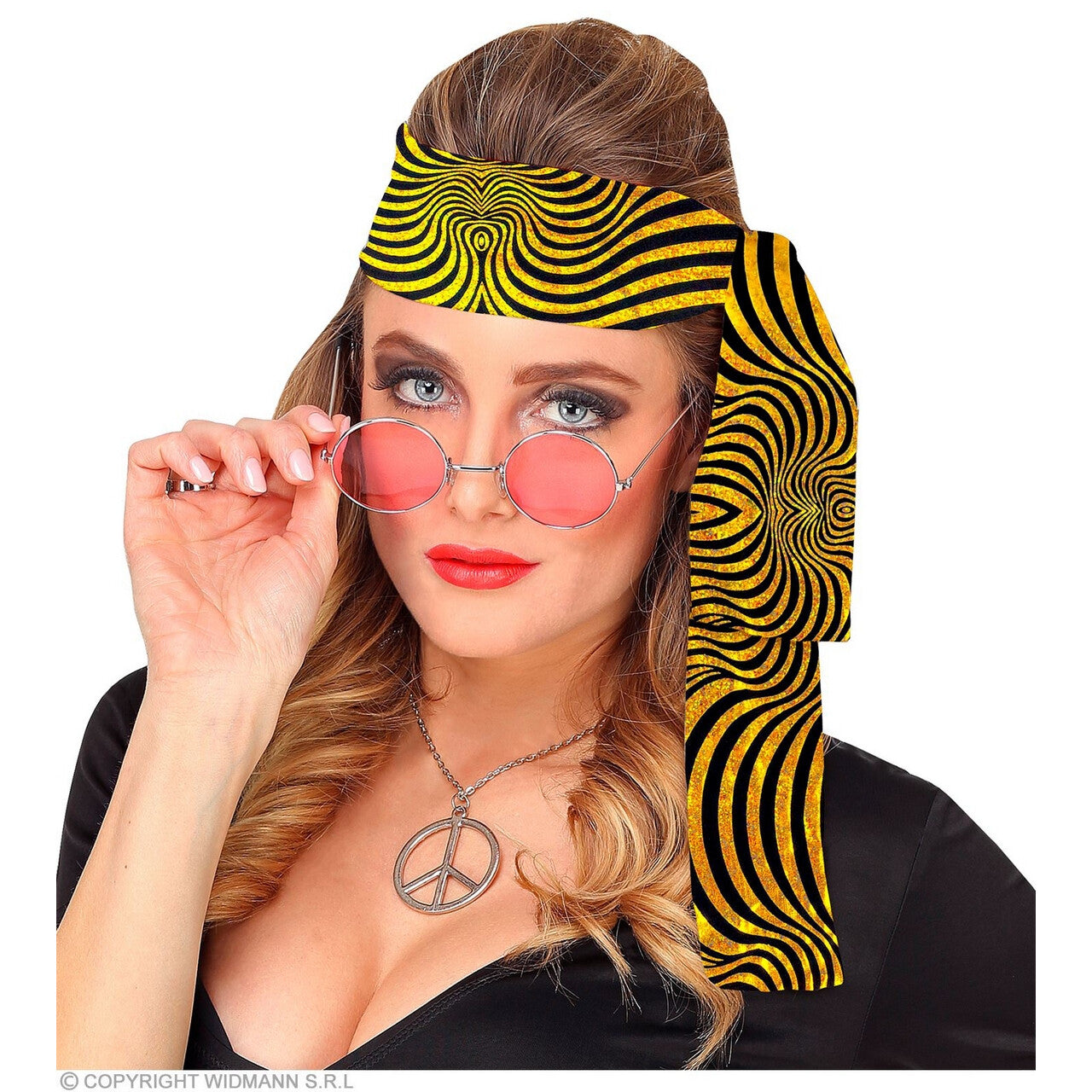 Op deze afbeelding zie je een Accessoires, van het merk Widmann. Jaren 70 Hoofdband Psychedelic Gold