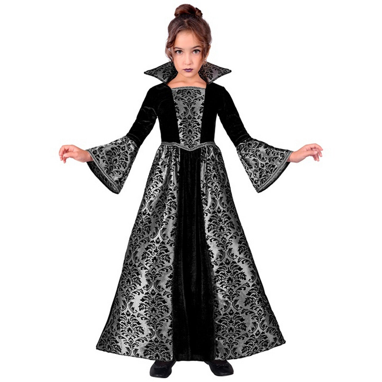 Op deze afbeelding zie je een Kostuums, van het merk Widmann. Gothic Little Vamp Lady Meisje Kostuum