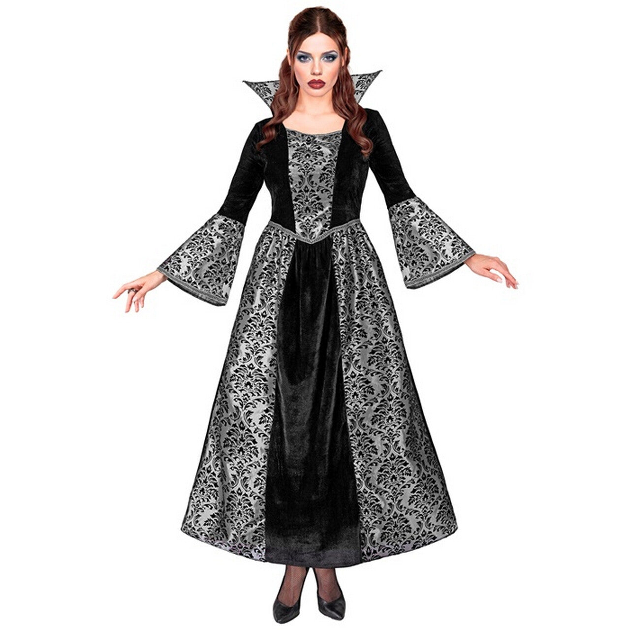 Op deze afbeelding zie je een Kostuums, van het merk Widmann. Gothic Vamp Zilverbloed Vrouw Kostuum