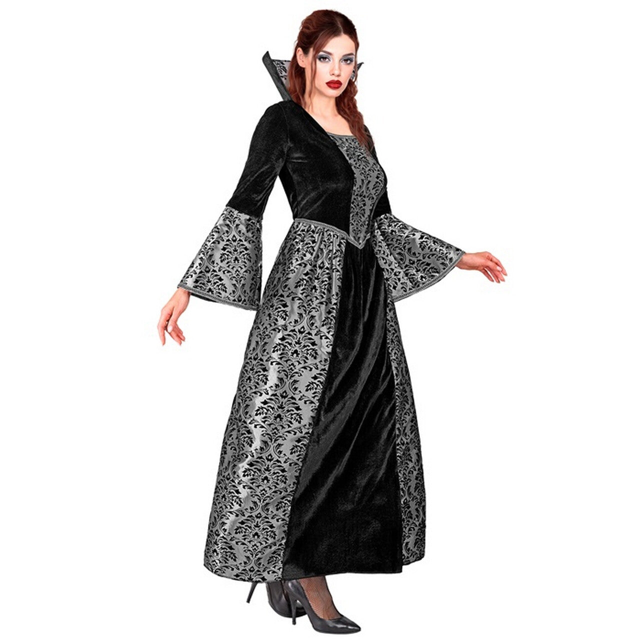 Op deze afbeelding zie je een Kostuums, van het merk Widmann. Gothic Vamp Zilverbloed Vrouw Kostuum
