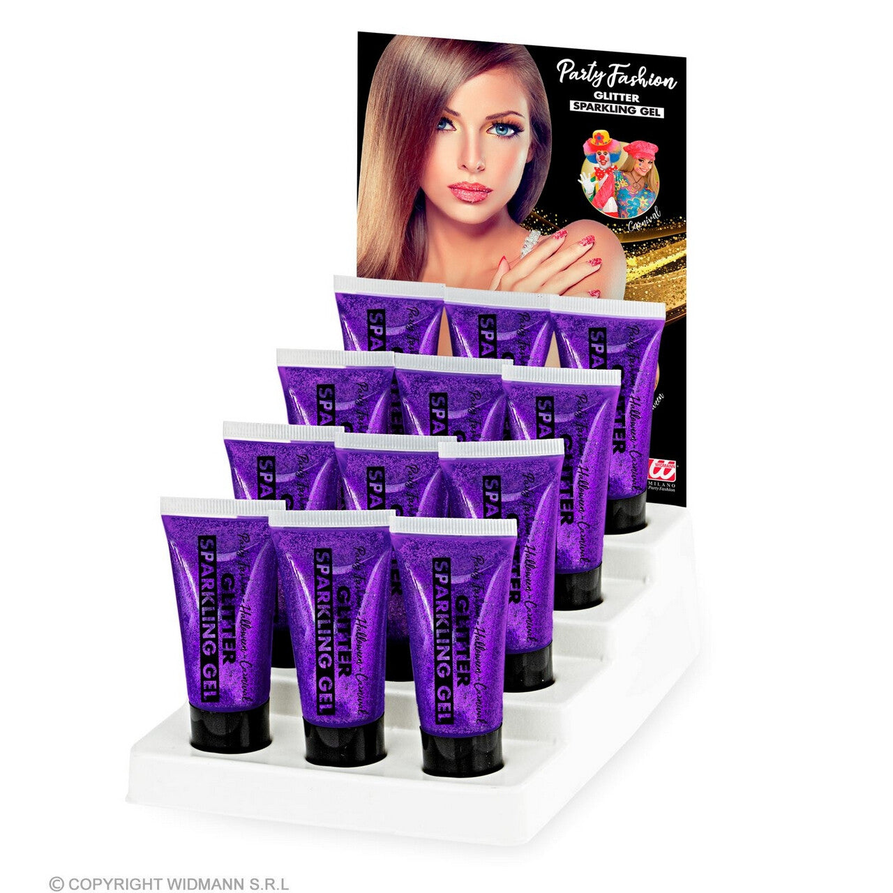 Op deze afbeelding zie je een Accessoires, van het merk Widmann. Sparkling Make-Up Gel Glitters Paars, 25 Milliliter