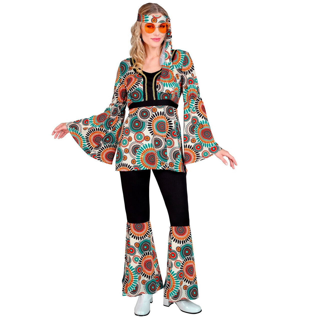 Op deze afbeelding zie je een Kostuums, van het merk Widmann. Very Vintage Hippie Jaren 60 Style Vrouw Kostuum