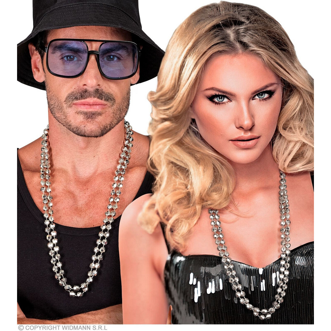 Op deze afbeelding zie je een Accessoires, van het merk Widmann. Dubbele Disco Kralen Ketting Zilver
