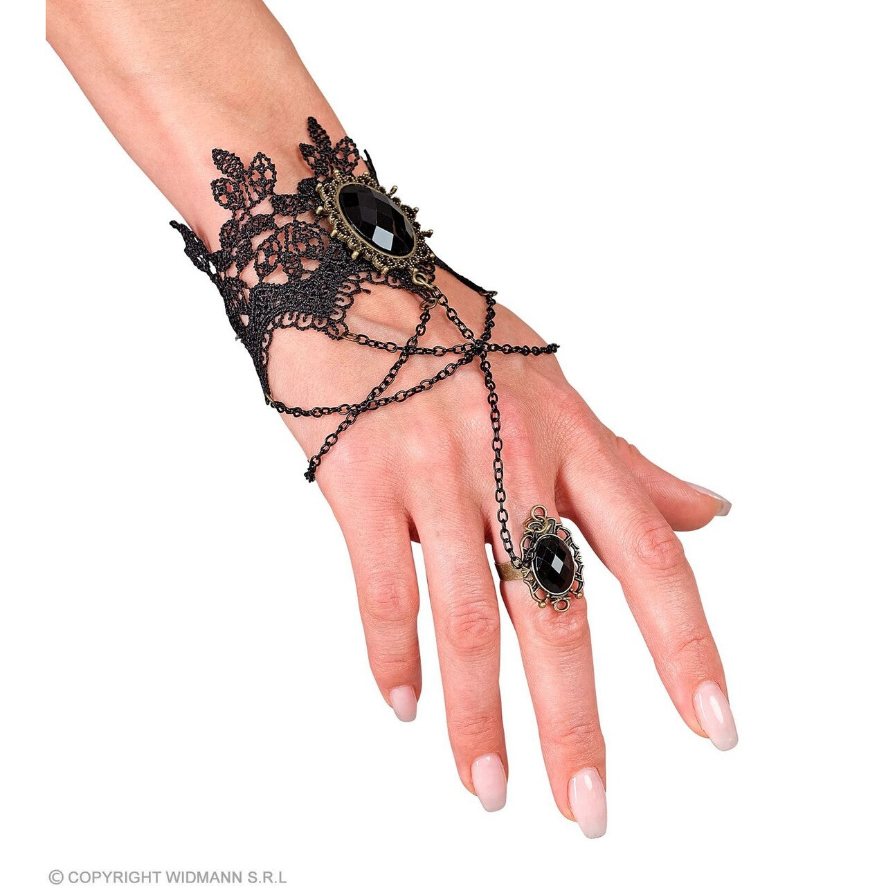 Op deze afbeelding zie je een Accessoires, van het merk Widmann. Kanten Armband Met Ring & Zwarte Steen