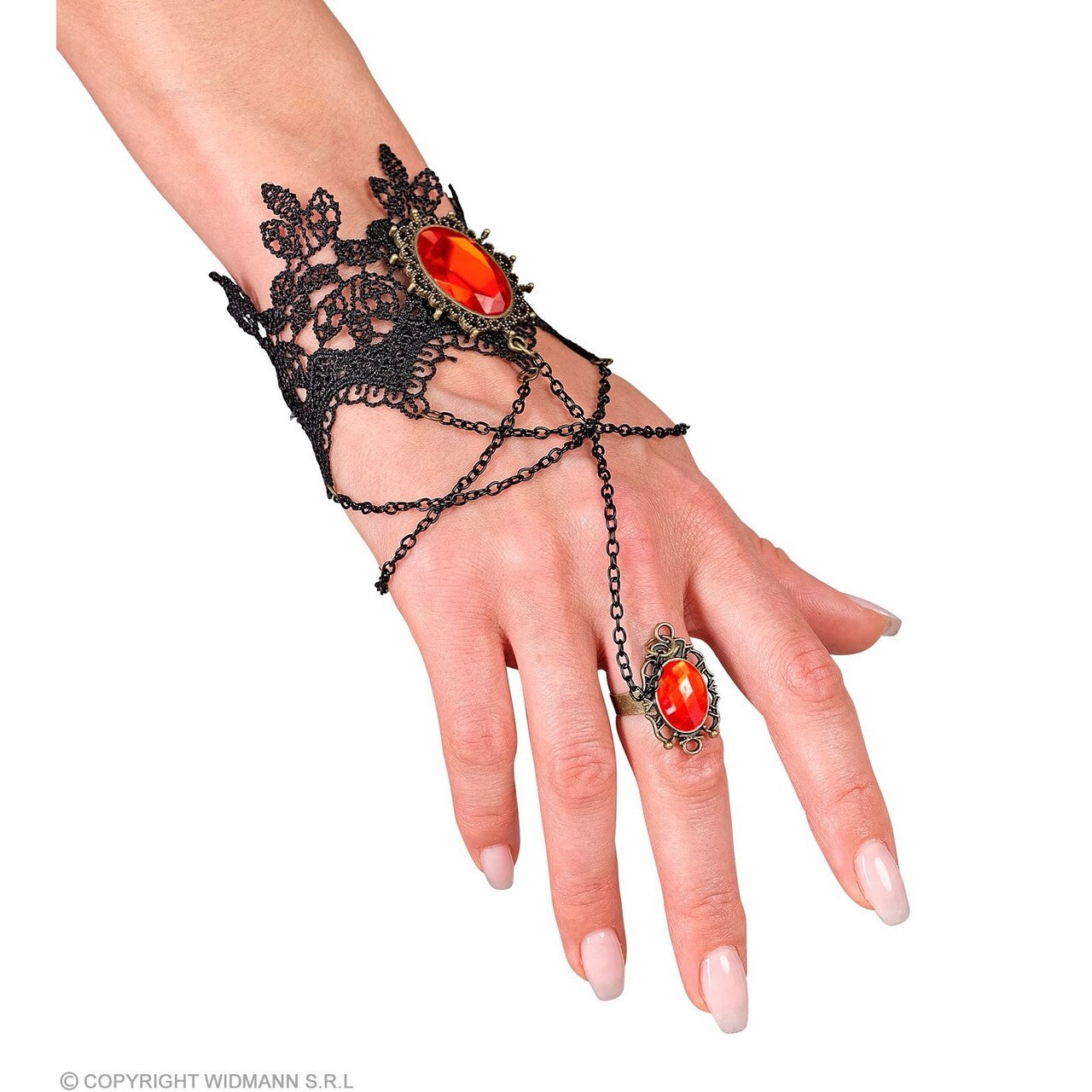 Op deze afbeelding zie je een Accessoires, van het merk Widmann. Kanten Armband Met Ring & Rode Steen