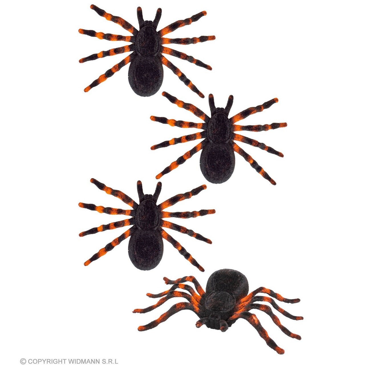 Op deze afbeelding zie je een Decoratie, van het merk Widmann. Set Van 4 Gevlekte Tarantulas