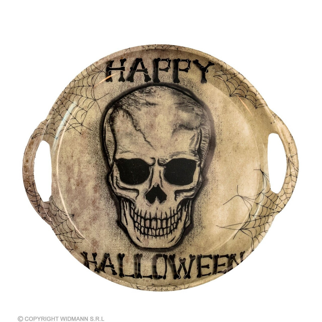 Op deze afbeelding zie je een Decoratie, van het merk Widmann. Dienblad Happy Halloween Schedel Met Handvaten