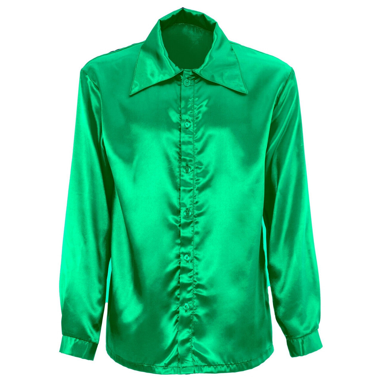 Op deze afbeelding zie je een Kostuums, van het merk Widmann. Jaren 70 Overhemd Froggy Green Satijn Man