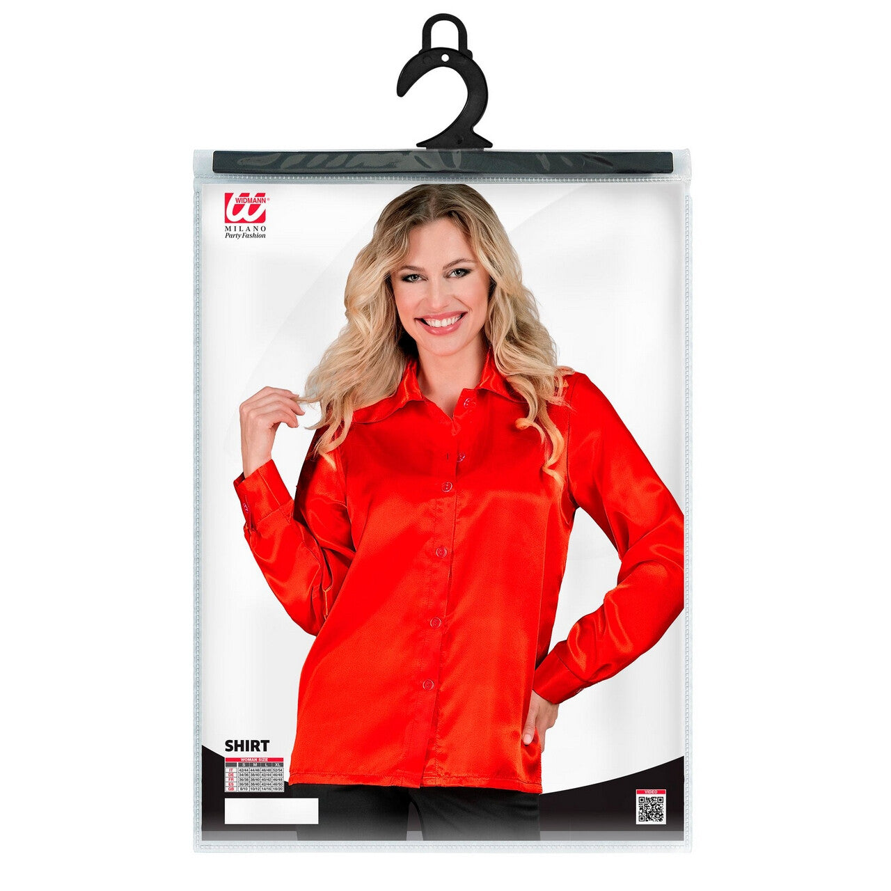 Op deze afbeelding zie je een Kostuums, van het merk Widmann. Jaren 70 Blouse Satijn Rood Vrouw Kostuum