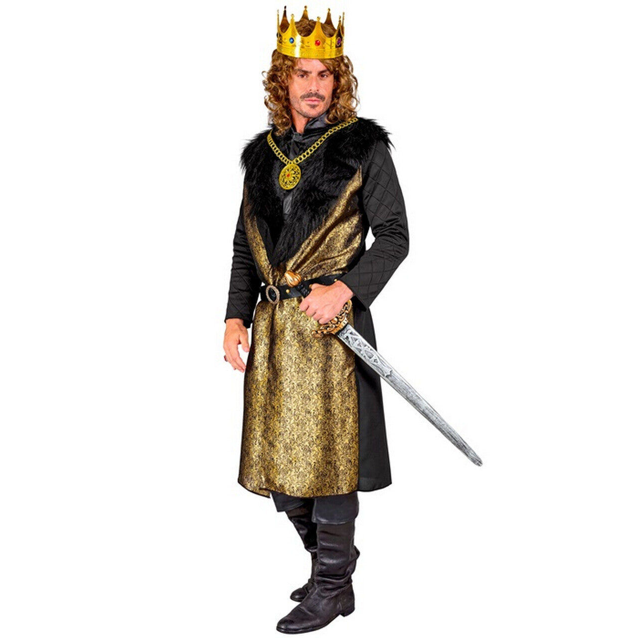 Op deze afbeelding zie je een Kostuums, van het merk Widmann. Middeleeuwse Koning Richard Gold Man Kostuum