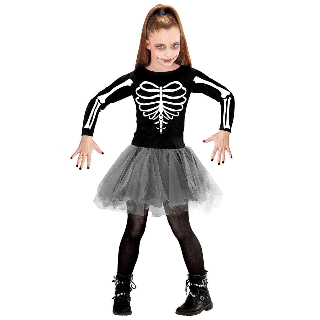 Op deze afbeelding zie je een Kostuums, van het merk Widmann. Selena Ballet Skelet Meisje Kostuum