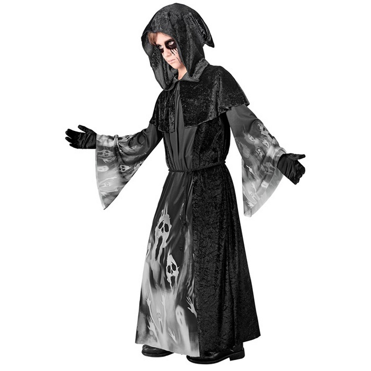 Op deze afbeelding zie je een Kostuums, van het merk Widmann. Grim Reaper Screaming Souls Jongen Kostuum