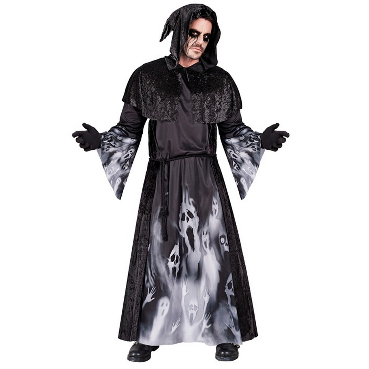 Op deze afbeelding zie je een Kostuums, van het merk Widmann. Screaming Souls Taker Man Kostuum