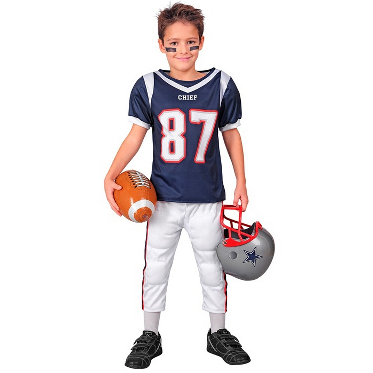 Op deze afbeelding zie je een Kostuums, van het merk Widmann. American Football Speler Nummer 87 Jongen Kostuum