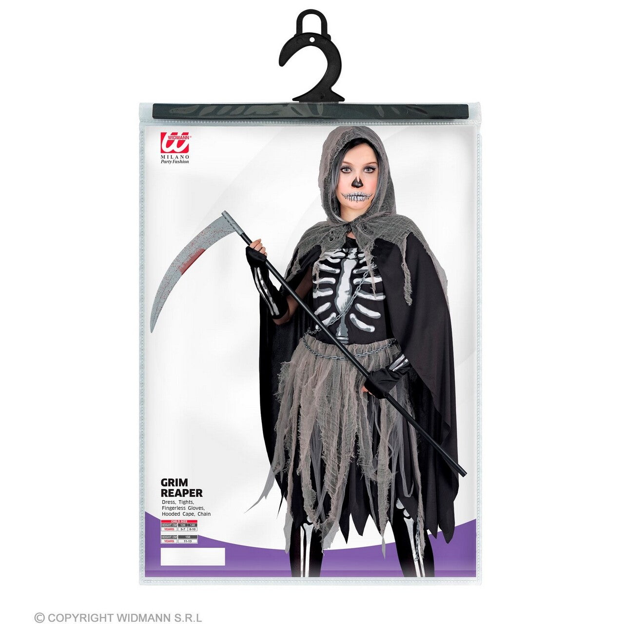 Op deze afbeelding zie je een Kostuums, van het merk Widmann. Skelet Spook Zwarte Beul Meisje Kostuum