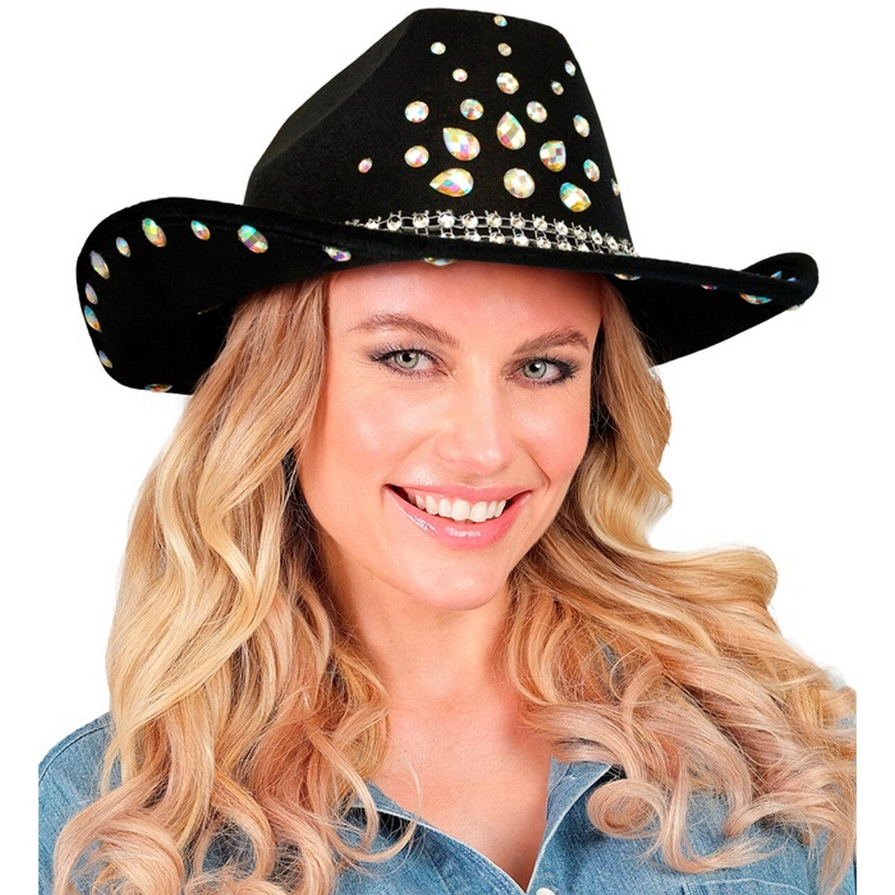 Op deze afbeelding zie je een Accessoires, van het merk Widmann. Cowboy Hoed Texas Zwart Met Diamanten