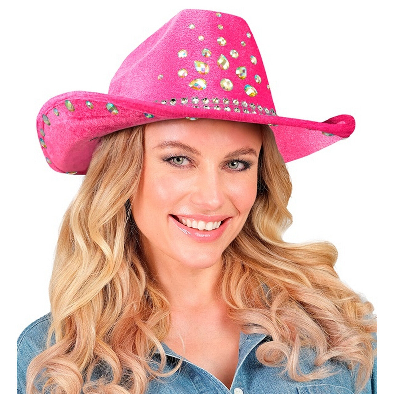 Op deze afbeelding zie je een Accessoires, van het merk Widmann. Cowboy Hoed Madonna Roze Met Diamanten