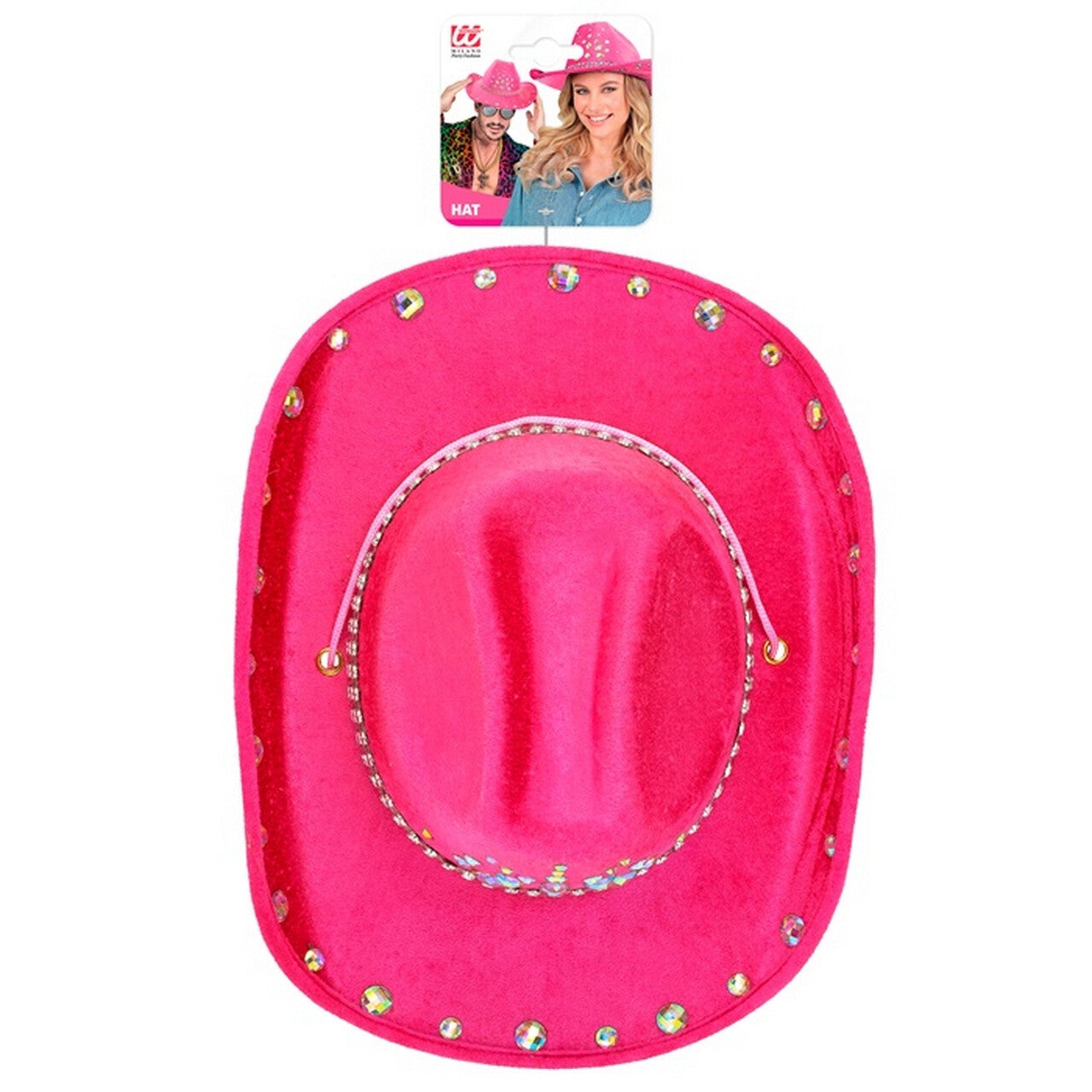 Op deze afbeelding zie je een Accessoires, van het merk Widmann. Cowboy Hoed Madonna Roze Met Diamanten