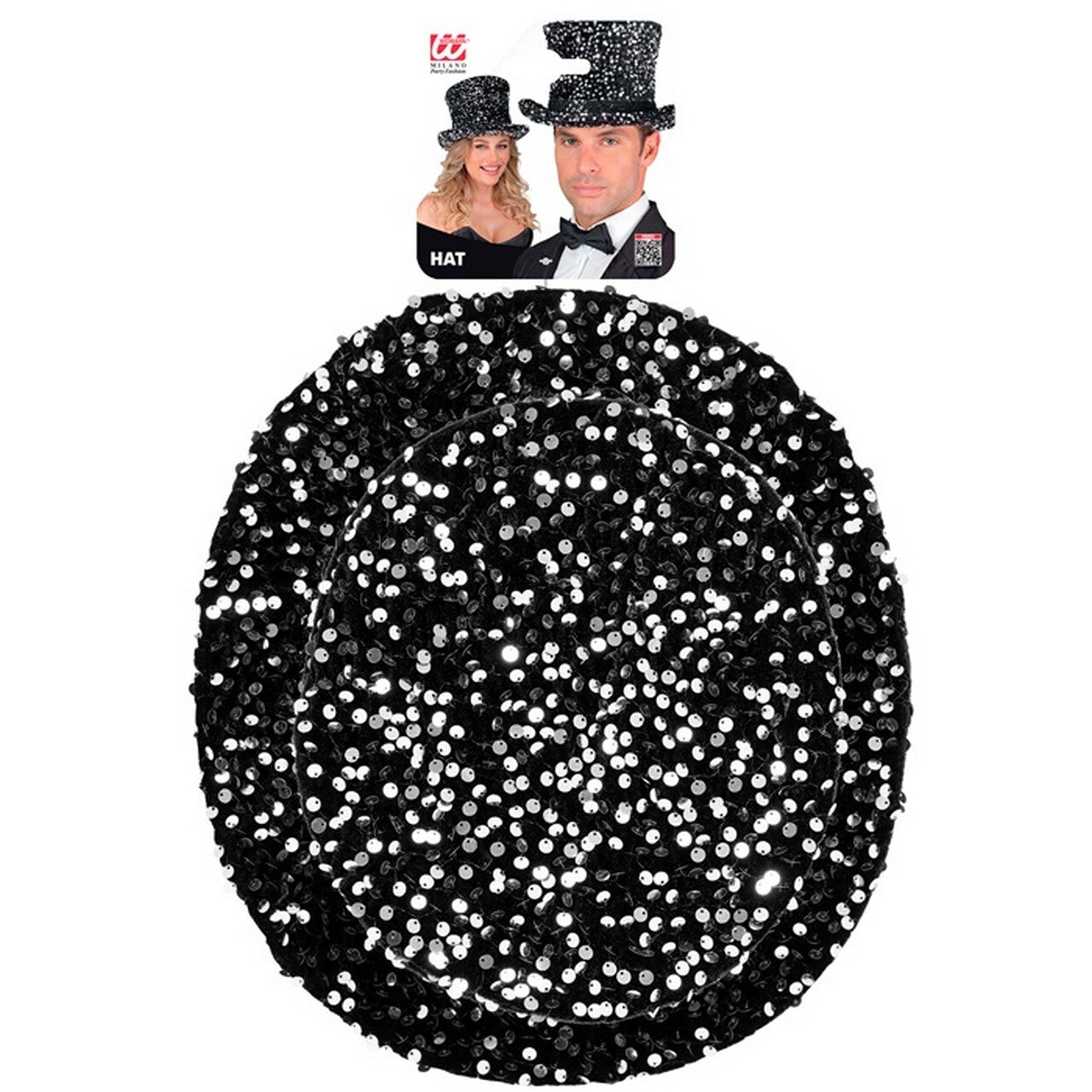 Op deze afbeelding zie je een Accessoires, van het merk Widmann. Hoge Hoed Midnight Pailletten Glam Zilver