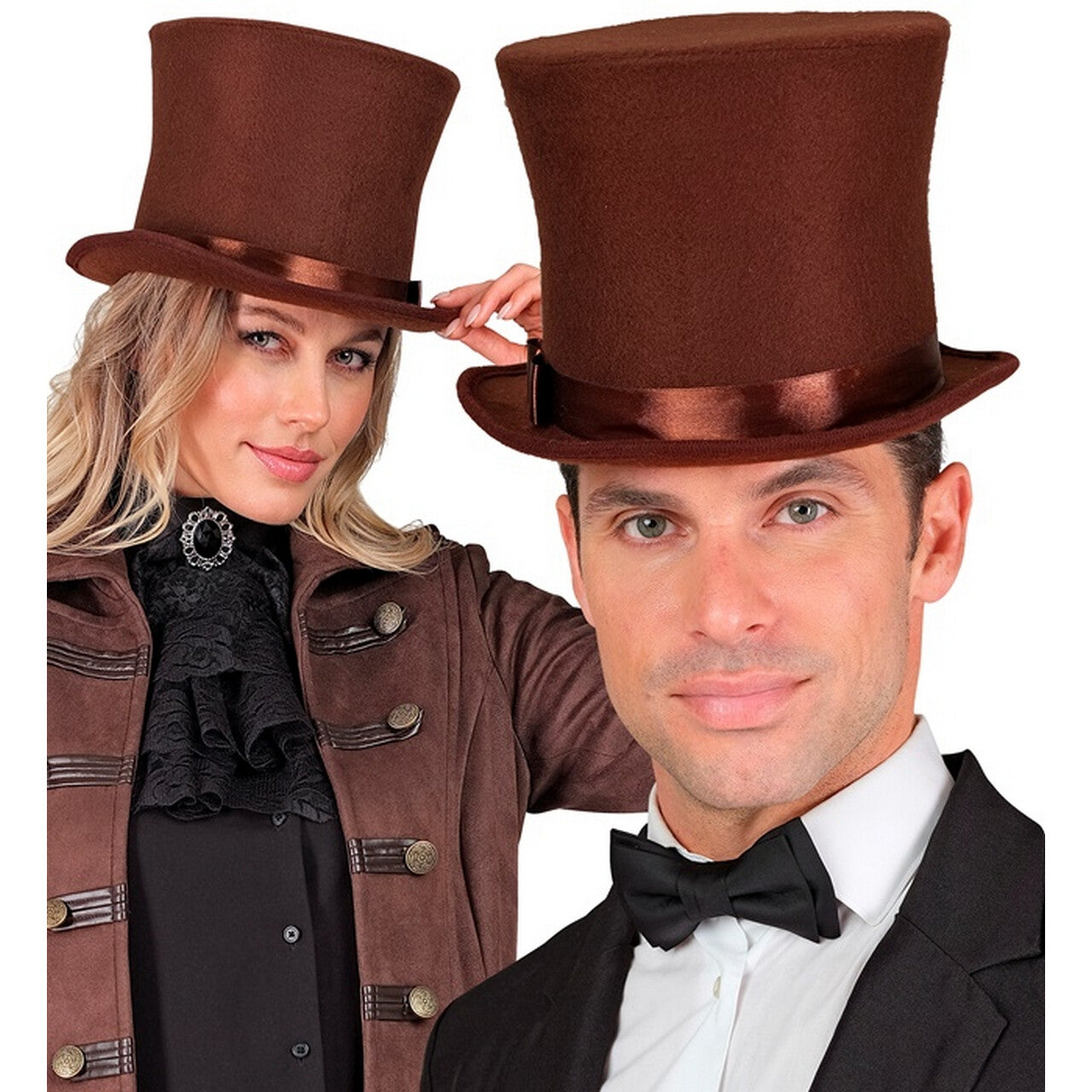 Op deze afbeelding zie je een Accessoires, van het merk Widmann. Hoge Deftige Hoed Bruin