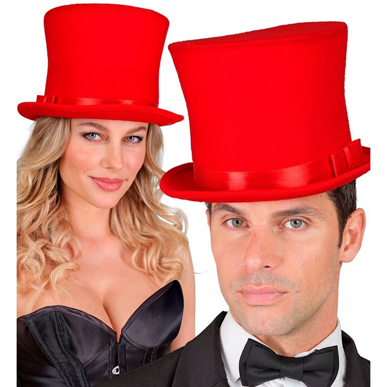 Op deze afbeelding zie je een Accessoires, van het merk Widmann. Hoge Deftige Hoed Rood