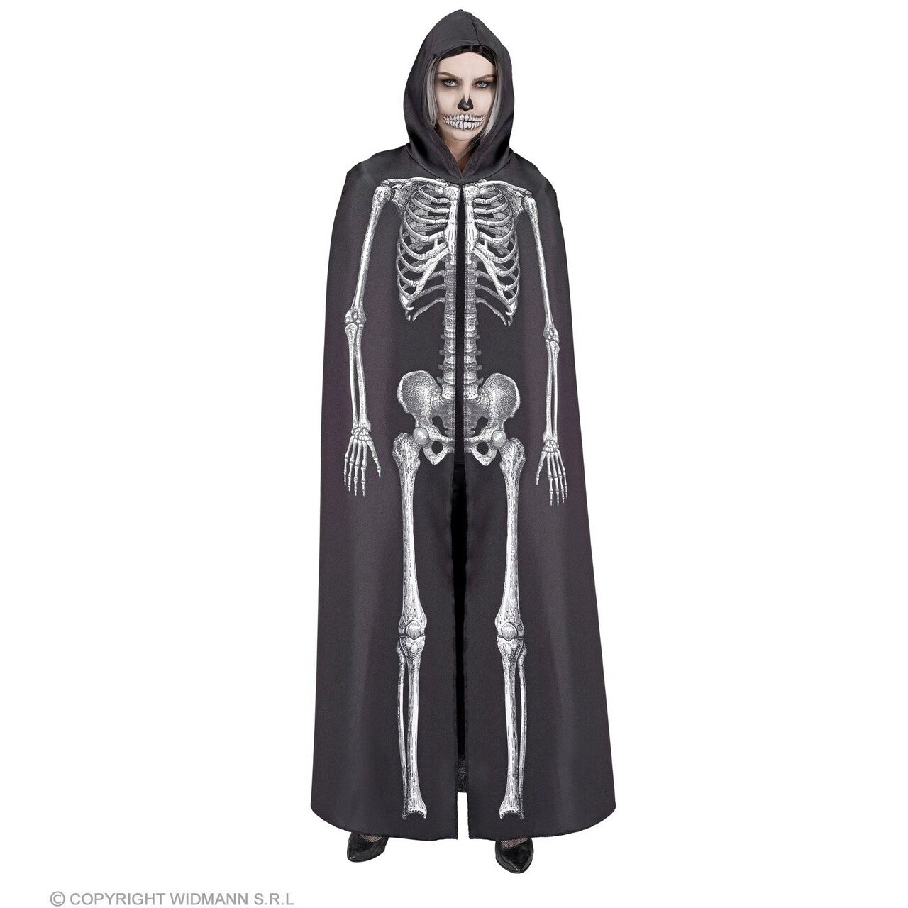 Op deze afbeelding zie je een Kostuums, van het merk Widmann. Enorm Lange Skelet Cape Met Kap