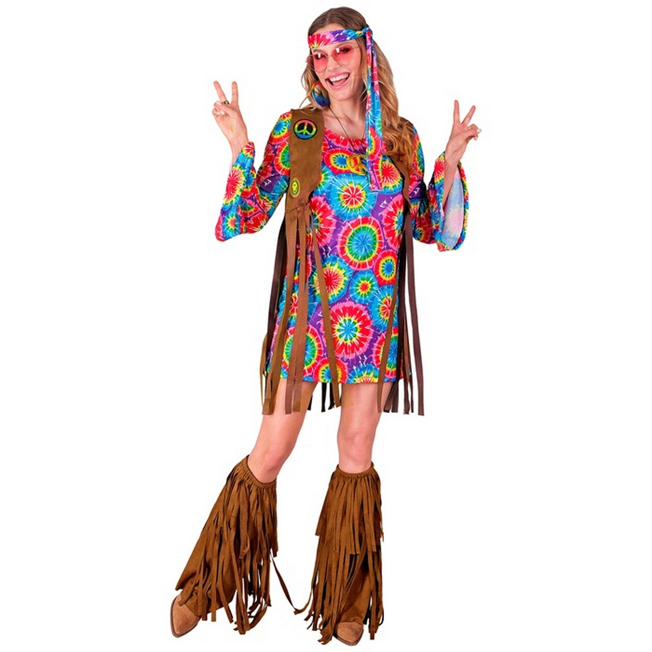 Op deze afbeelding zie je een Kostuums, van het merk Widmann. Hippie Peggy Peace Vrouw Kostuum