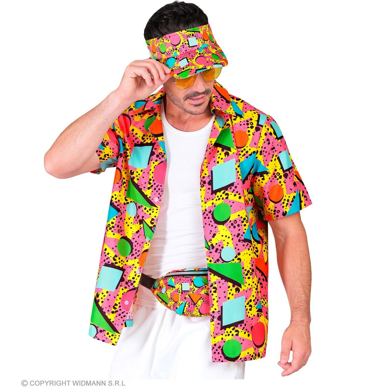 Op deze afbeelding zie je een Accessoires, van het merk Widmann. 80s Zonneklep En Heuptasje Funky Festival Multicolour