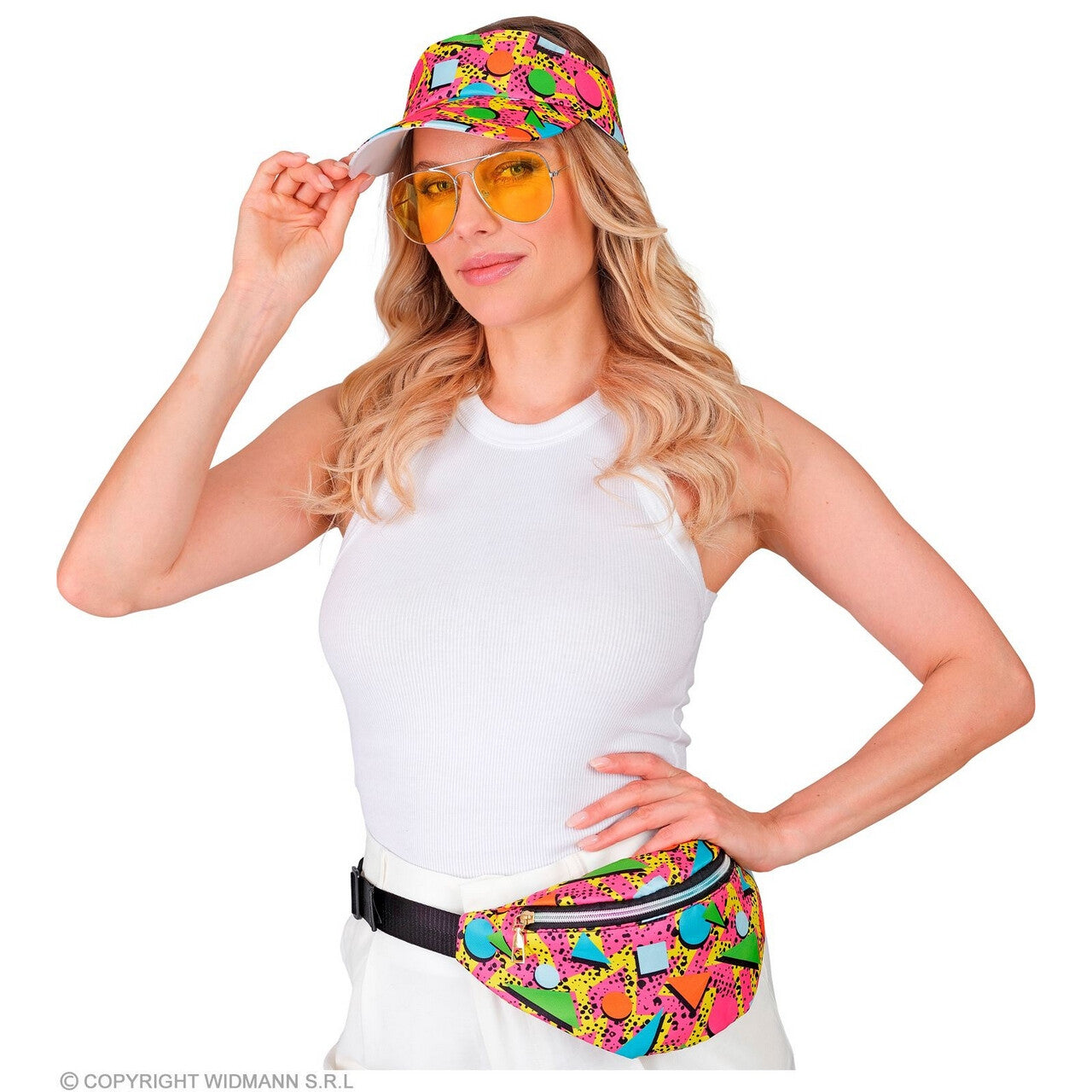 Op deze afbeelding zie je een Accessoires, van het merk Widmann. 80s Zonneklep En Heuptasje Funky Festival Multicolour